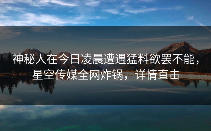 神秘人在今日凌晨遭遇猛料欲罢不能，星空传媒全网炸锅，详情直击